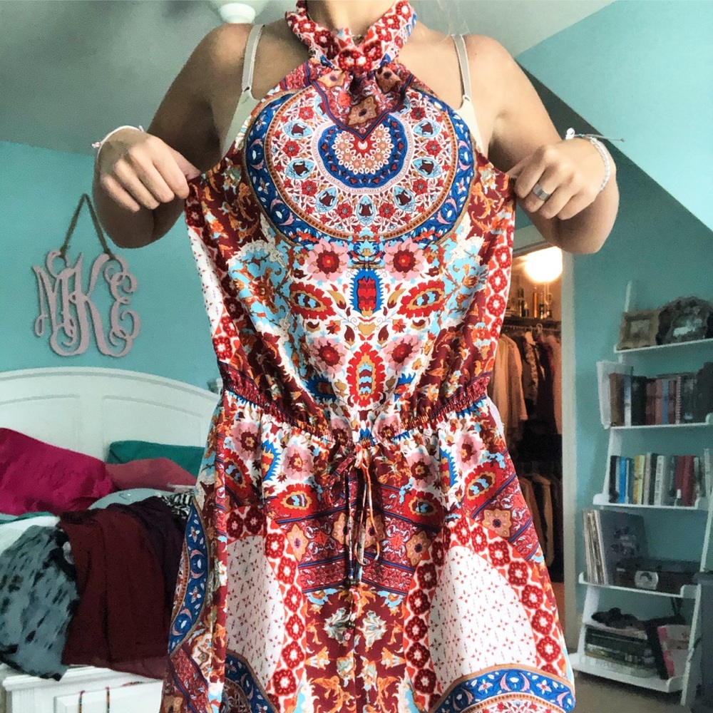 Tribal halter backless romper